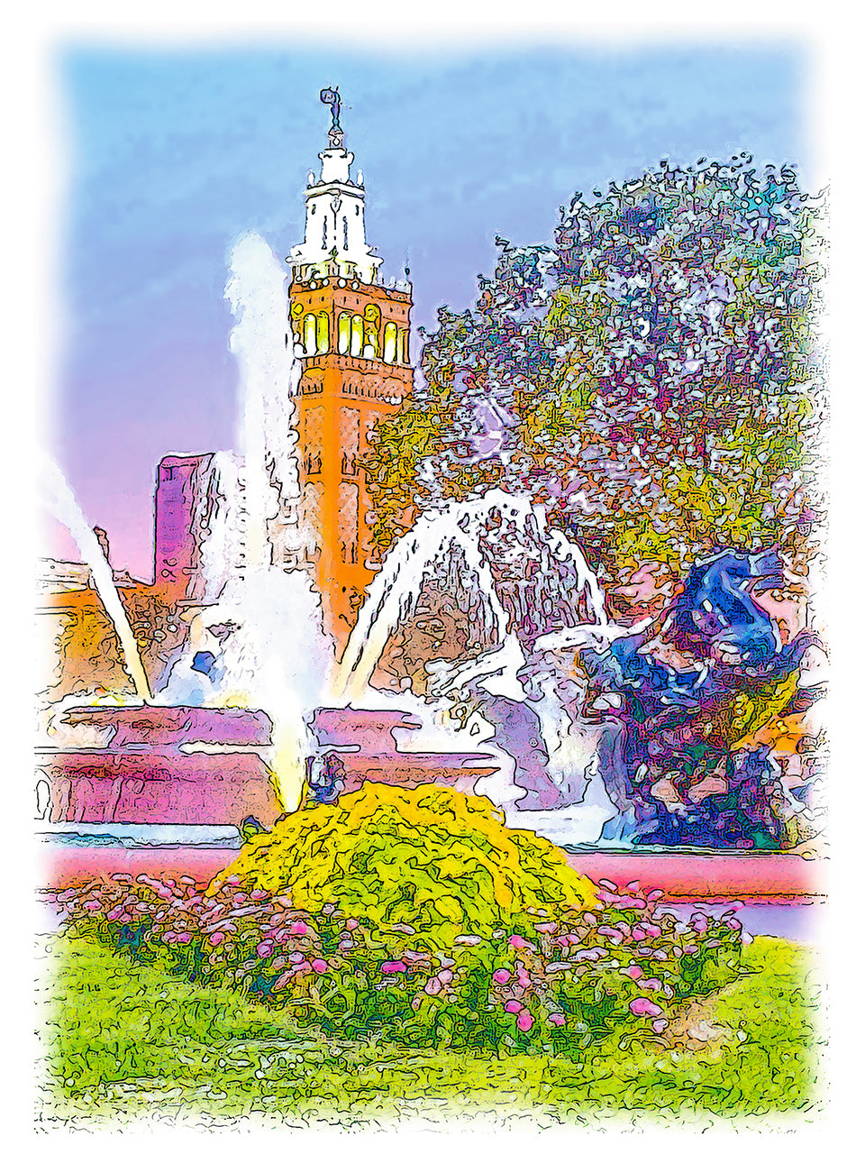 Plaza Fountain at Dusk